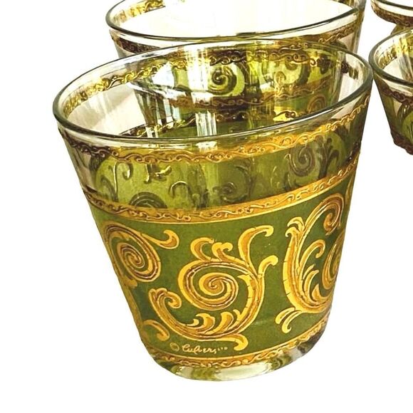 Vintage MCM Culver Glassware set of 8 - Toledo Suburbans Green and Gold - Picture 4 of 4